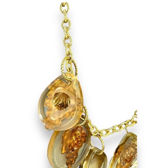 Artisan Gay Isber Statement Necklace Gold Grape Charms Resin Mixed Media 19” - Picture 9 of 11